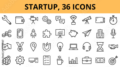 Startup icons collection in minimalistic line design  