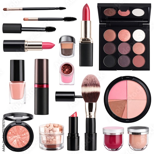 Cosmetics and beauty products collection, isolated on white background