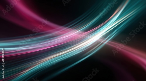 Vibrant abstract light streaks in dark futuristic environment
