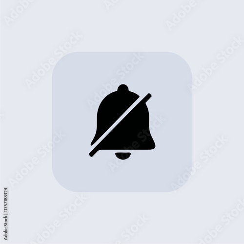 Flat vector icon of a muted notification bell with a diagonal slash, representing silence mode, do not disturb, or turning off alerts. Perfect for mobile apps, web interfaces, user interface design,