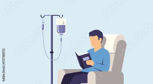 Patient Reading a Book During Chemotherapy Treatment Infusion