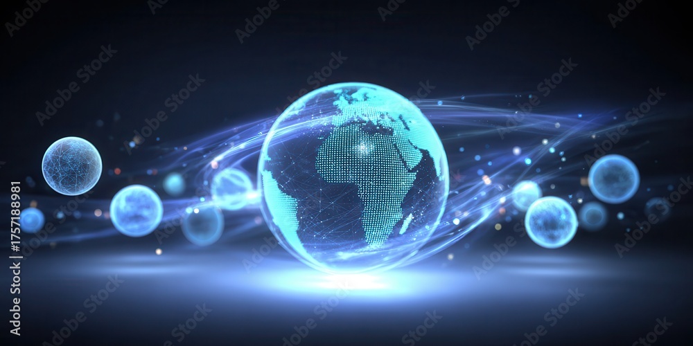 Fototapeta premium glowing spheres orbiting a central core symbolizing diversified assets protecting main capital