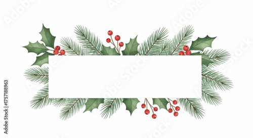 Watercolor vector Christmas banner with fir branches and place for text. 