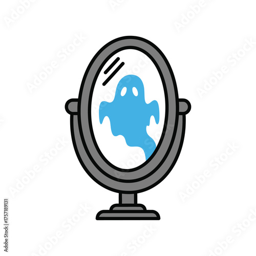 Ghost Reflection in Mirror, Spooky Halloween Icon, Haunted Object, Supernatural Mystery