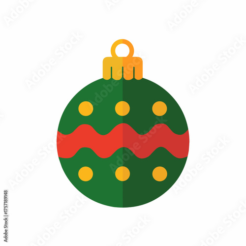 Festive Green Christmas Ornament with Red Stripe and Gold Dots