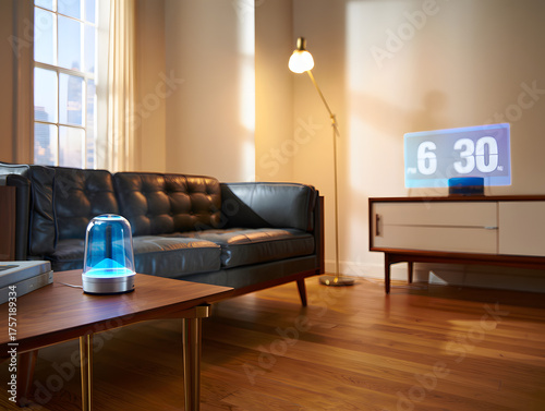 Cozy Living Room Scene Featuring a Modern Sofa, Lamp, and Stylish Decor - Perfect for Relaxation