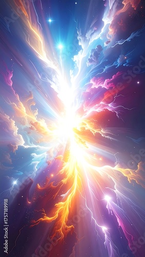 Cosmic explosion of light, colors, and swirling energy