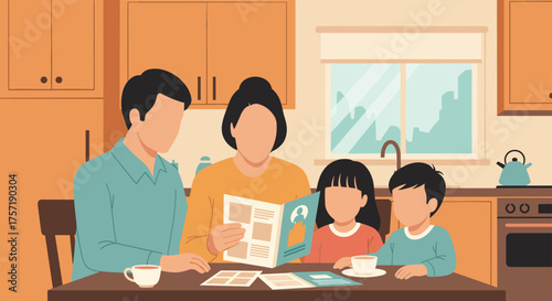 A Family Reads Together at the Kitchen Table A Heartwarming Scene of Connection and Learning