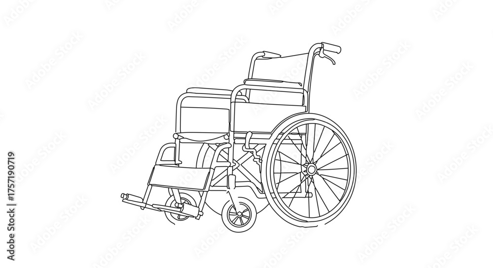 Fototapeta premium Wheelchair one-line art for medical illustrations, healthcare websites, disability awareness campaigns, accessibility resources