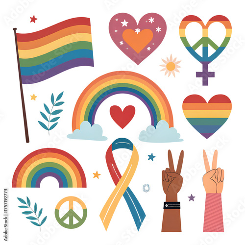 New inclusive Pride elements set – full rainbow vector PNG clipart