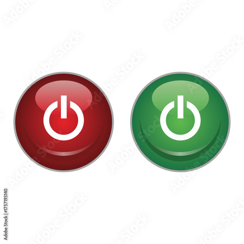 Glossy Power ON OFF Buttons Vector Icon Set