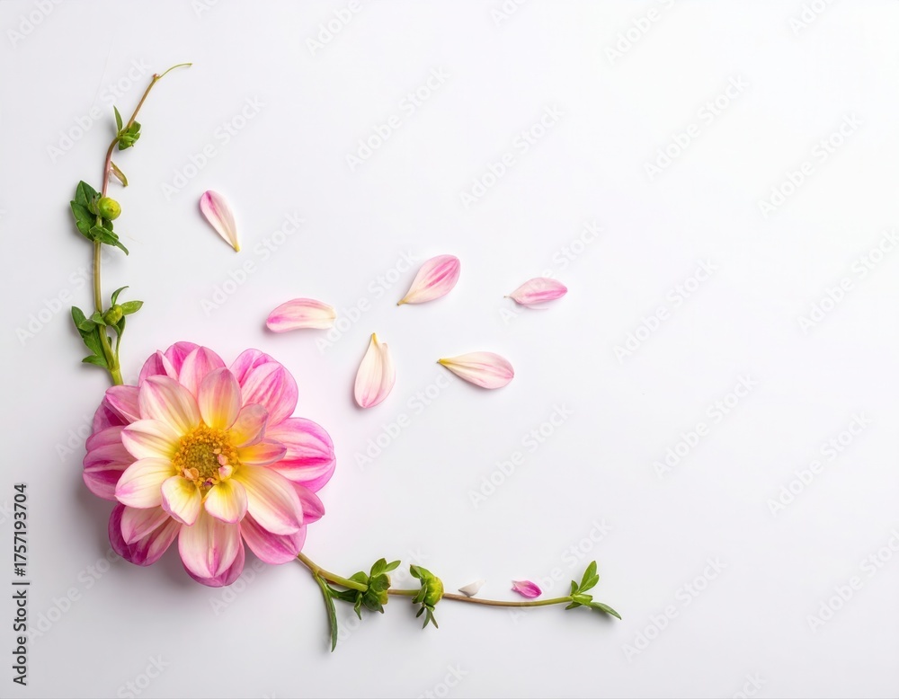 Naklejka premium Blooming pink dahlia flower with scattered petals