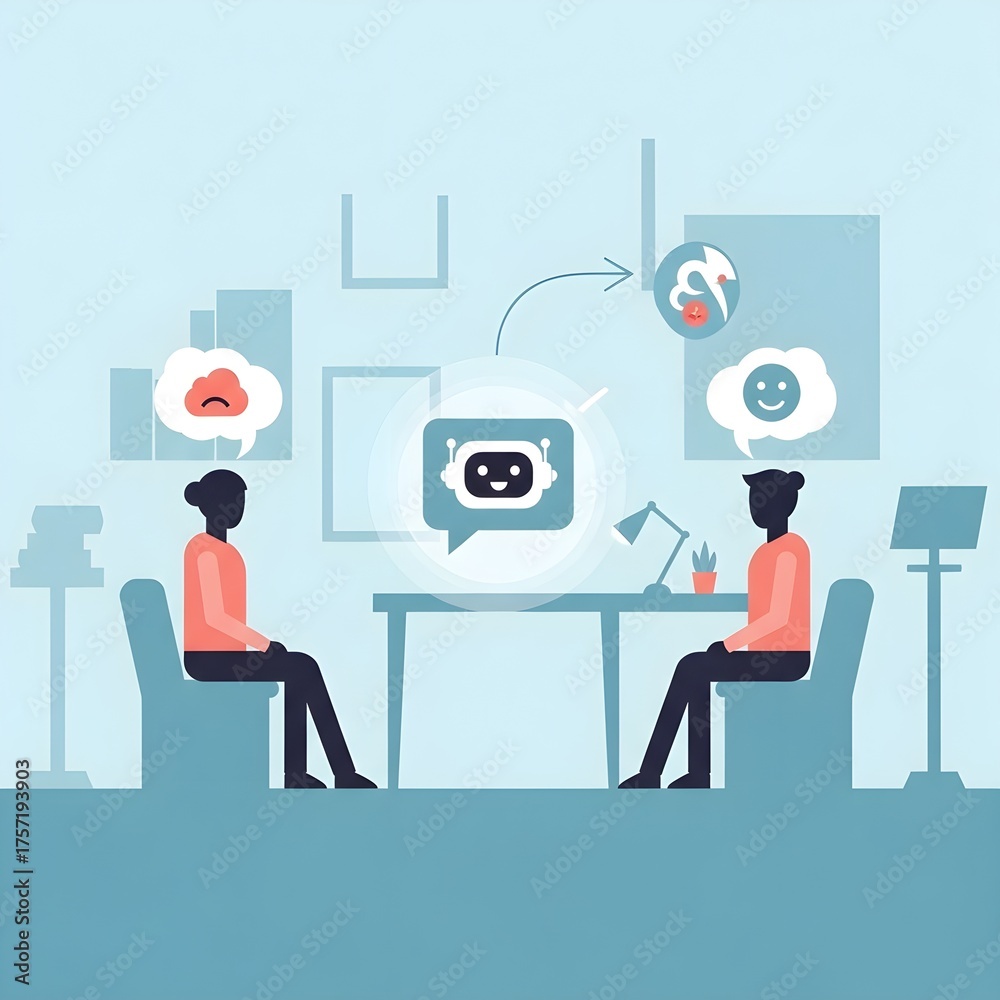 Fototapeta premium Flat Minimalist AI Chatbot Supporting Mental Health Patients