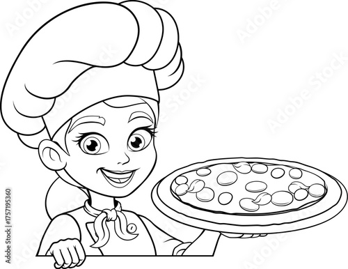 Line art of woman chef char...
