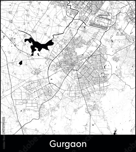 Gurgaon city map, India - Topographic vector map poster