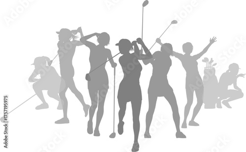 Silhouette golf player set. Active golfers golfing sports people healthy players fitness silhouettes concept.