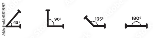 Angles degrees template set. Various angles 45, 90, 135, 180 degree icon set. Math, trigonometry and geometry symbols. Education material illustration. EPS 10
