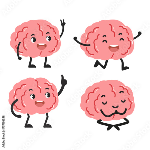 Cartoon Brain Characters with Different Poses