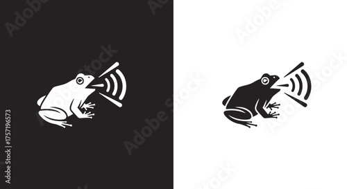 Minimalist frog logo design with a sound wave symbol.