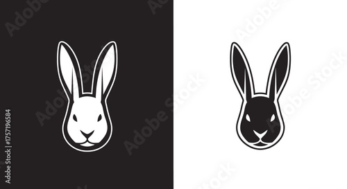 Modern Rabbit Head Vector Logo Template Bold Mascot Icon in Black and White