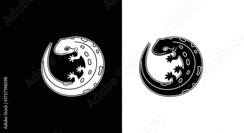 Circular Salamander Logo Vector Symbol in a Minimalist Black and White Style