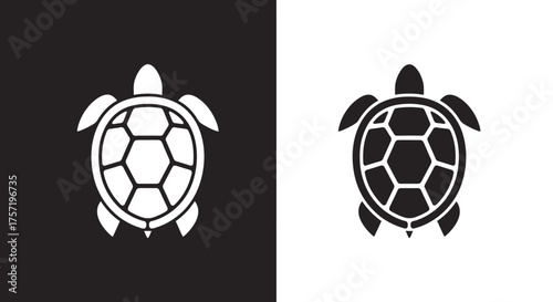 Logo Template of a Minimalist Geometric Turtle Vector Icon in Black and White