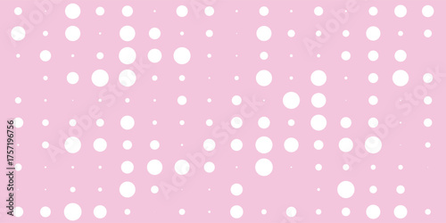 Seamless pattern with white polka dots on a tile pastel pink background