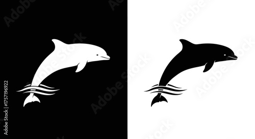 Minimalist Dolphin Silhouette Vector Logo with Water Waves