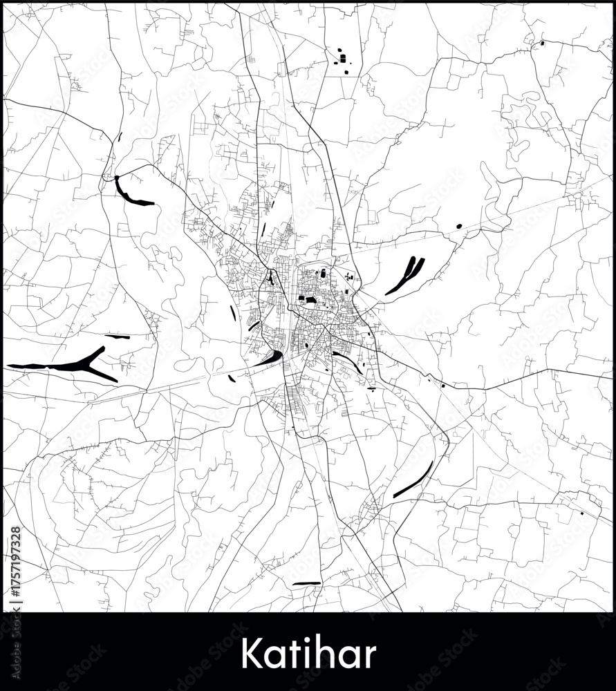Fototapeta premium Katihar city map, India - Topographic vector map poster