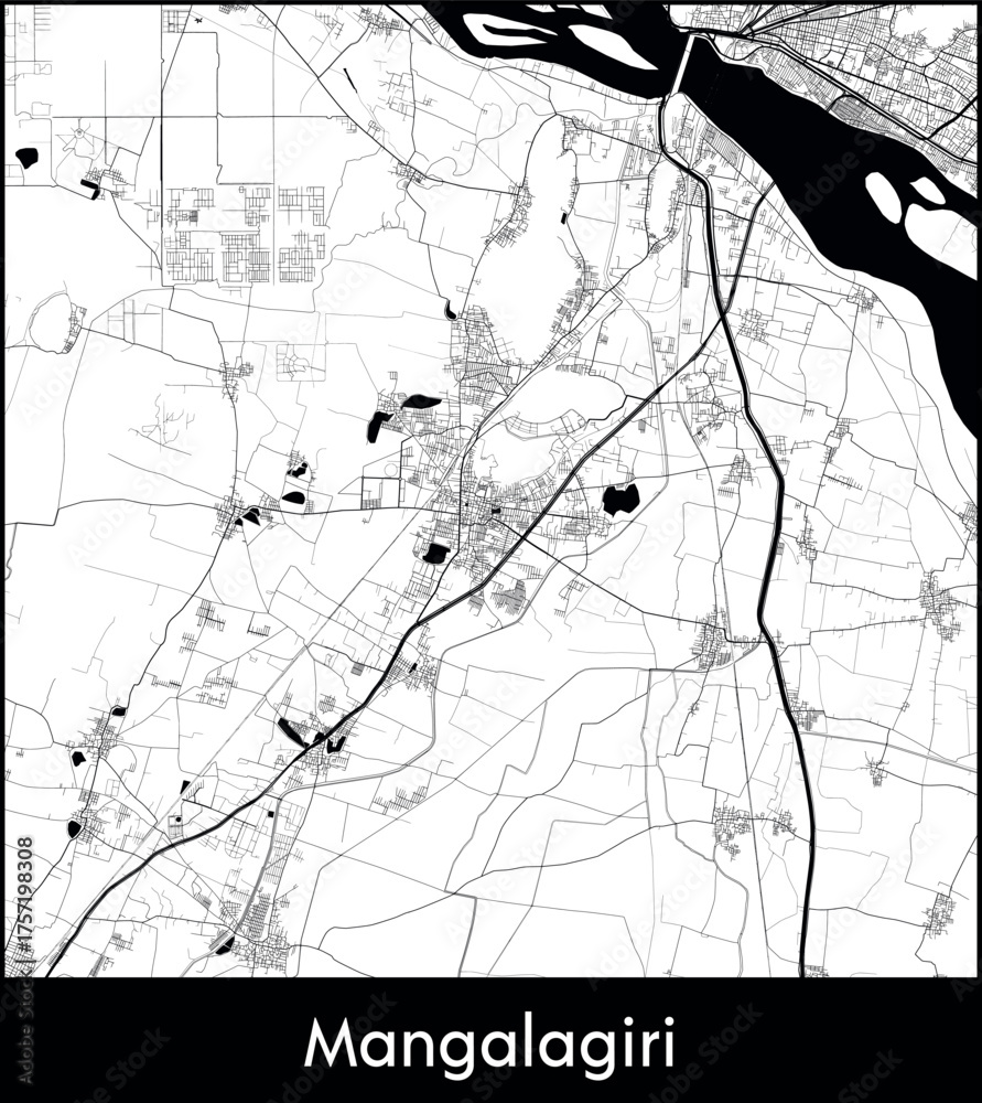Fototapeta premium Mangalagiri city map, India - Topographic vector map poster
