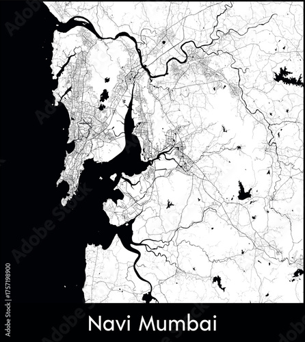 Navi Mumbai city map, India - Topographic vector map poster