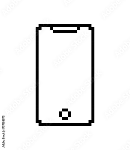 Pixelated Smartphone Icon with Home Button and Screen Notch isolated on White