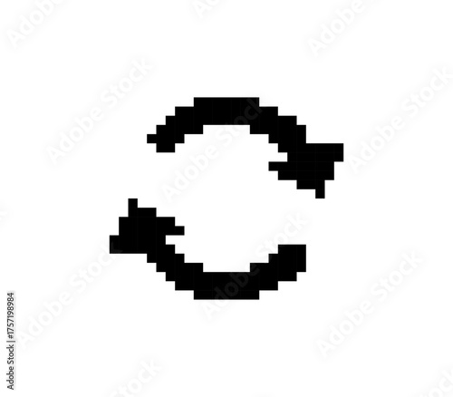 Pixelated Symbol of Rotation Resembling Two Curved Arrows on White Background