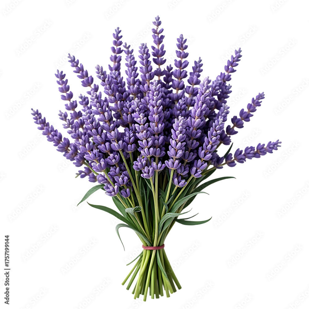 Fototapeta premium Lavender Flower Bouquet with Purple Blooms and Green Stems on Transparent Background