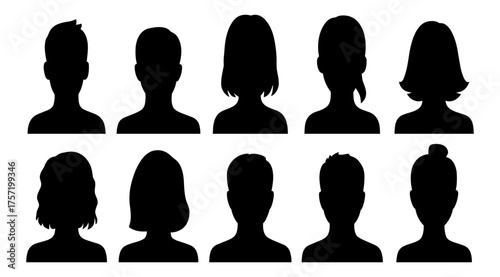Silhouette people profile icon set on transparent background