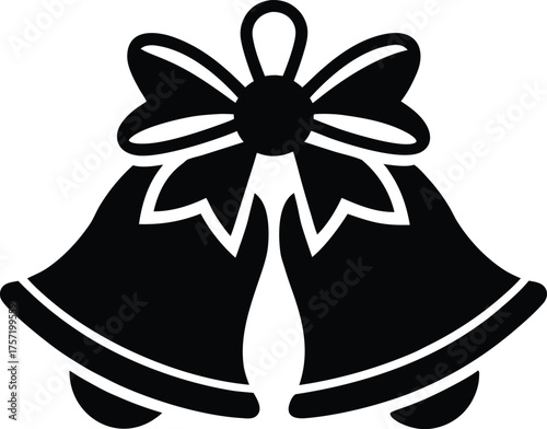 Bells with ribbon silhouette Black silhouette of two jingle bells tied with a ribbon 2