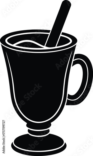 Black silhouette of a cup of eggnog with cinnamon stick 1