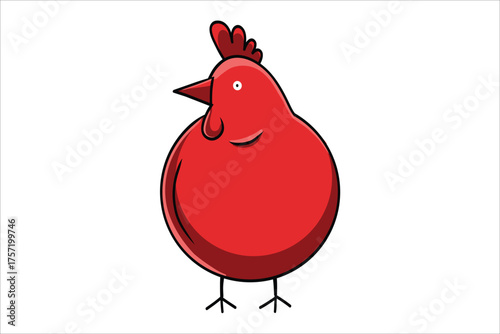 Whimsical cartoon red chicken standing proudly with a comical expression