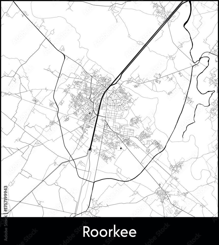 Fototapeta premium Roorkee city map, India - Topographic vector map poster