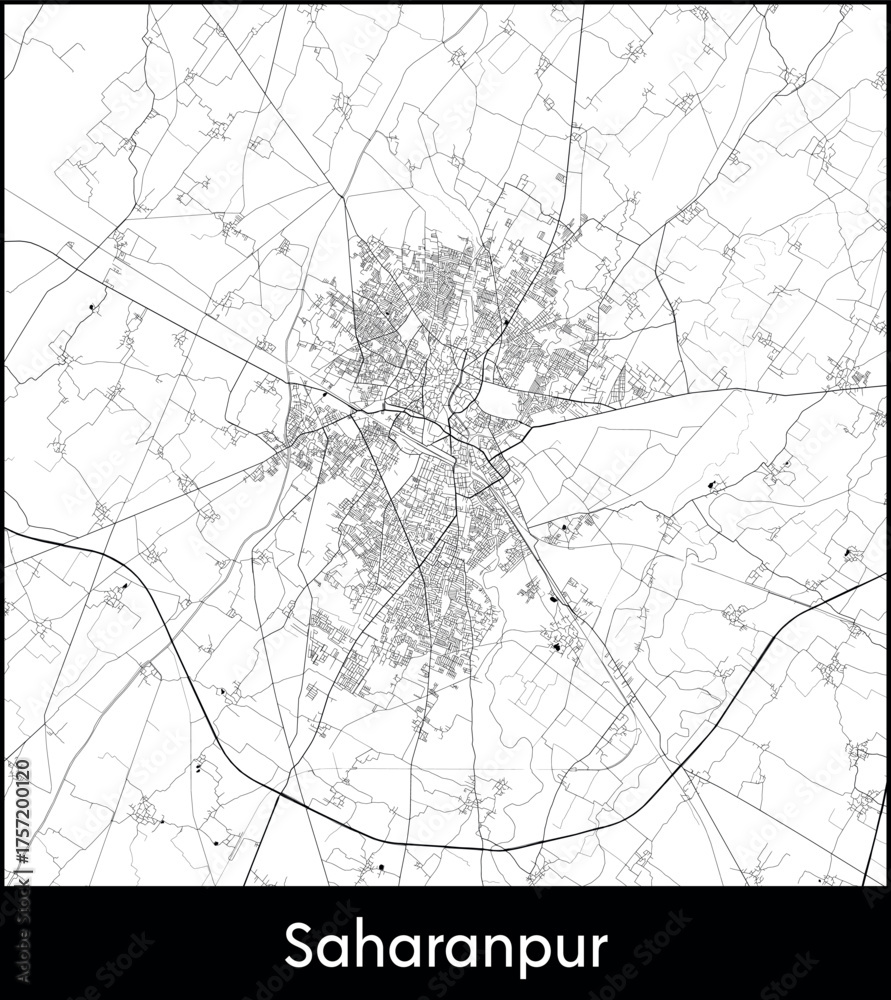 Obraz premium Saharanpur city map, India - Topographic vector map poster