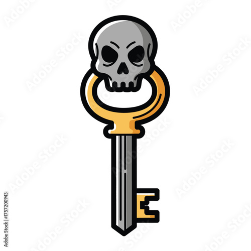 Skull Key Vector Icon - Mysterious Antique Skeleton Key with Skull Handle