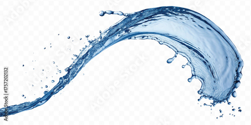 dynamic navy or sky blue liquid  water splash in curve style isolated on transparent background