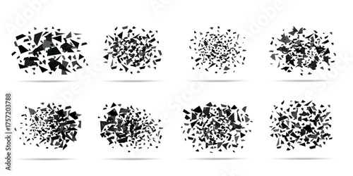 vector shatter broken black glass set, cliparts isolated on transparent background. 