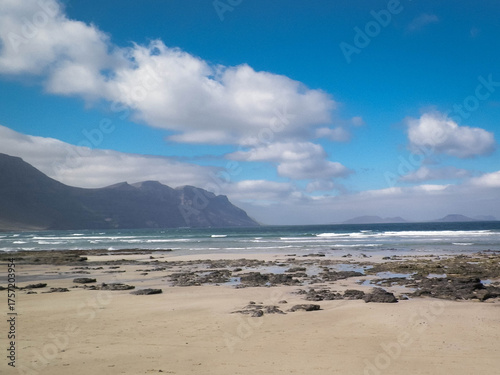 Sandy beach Caleta de Famara on the island of Lanzarote.