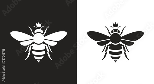 Minimalist Queen Bee Vector Icon with Crown Symbol for Logo Design