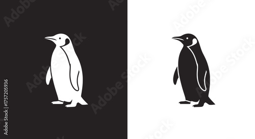 Minimalist Emperor Penguin Vector Icon in a Black and White Silhouette Style
