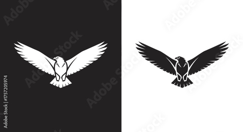 Modern Flying Eagle Vector Logo Template with Bold Spreading Wings
