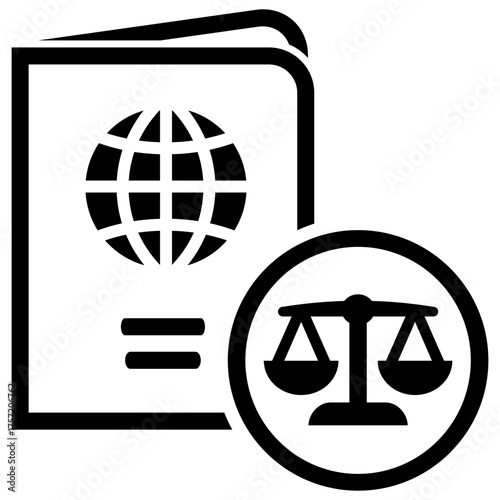 Vector Icon: Passport or Identification Document and Law Symbol
