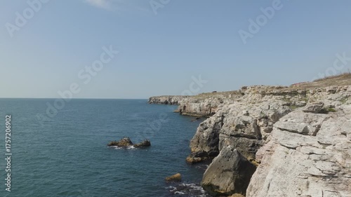 Aerial view of Black sea coast near Tyulenovo village, Bulgaria.
