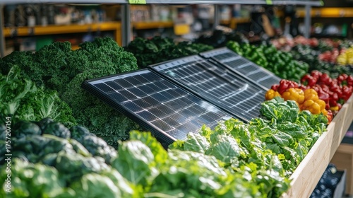 Fresh produce on display at a local farmers market with a variety of colorful vegetables and greens on a sunny day outside
